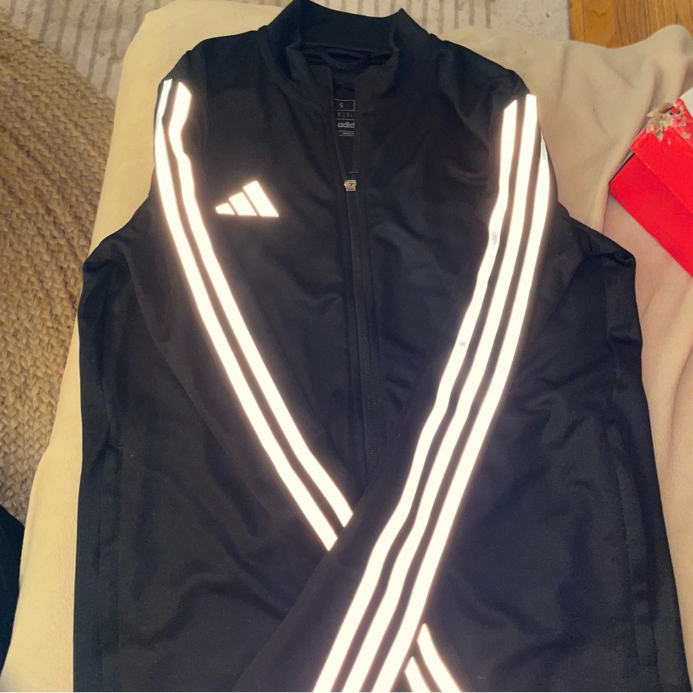 Adidas Men's Black Jacket with Grey Stripes Size Small Slim Fit